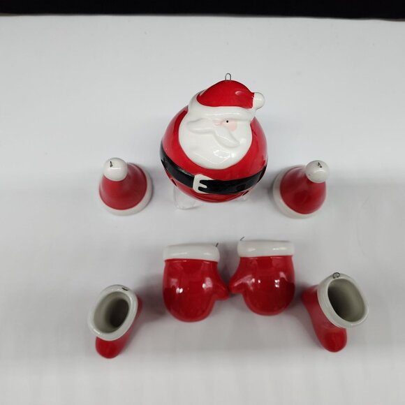 Ceramic Santa Christmas Ornaments 7 Pieces Including Santa Hat Mittens & Boots - Picture 3 of 6